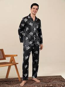 Spring/Autumn Men's Cardigan Faux Silk Pajama Set, High-End Long Sleeve Long Pants Comfortable Loungewear - Multicolor - View 5