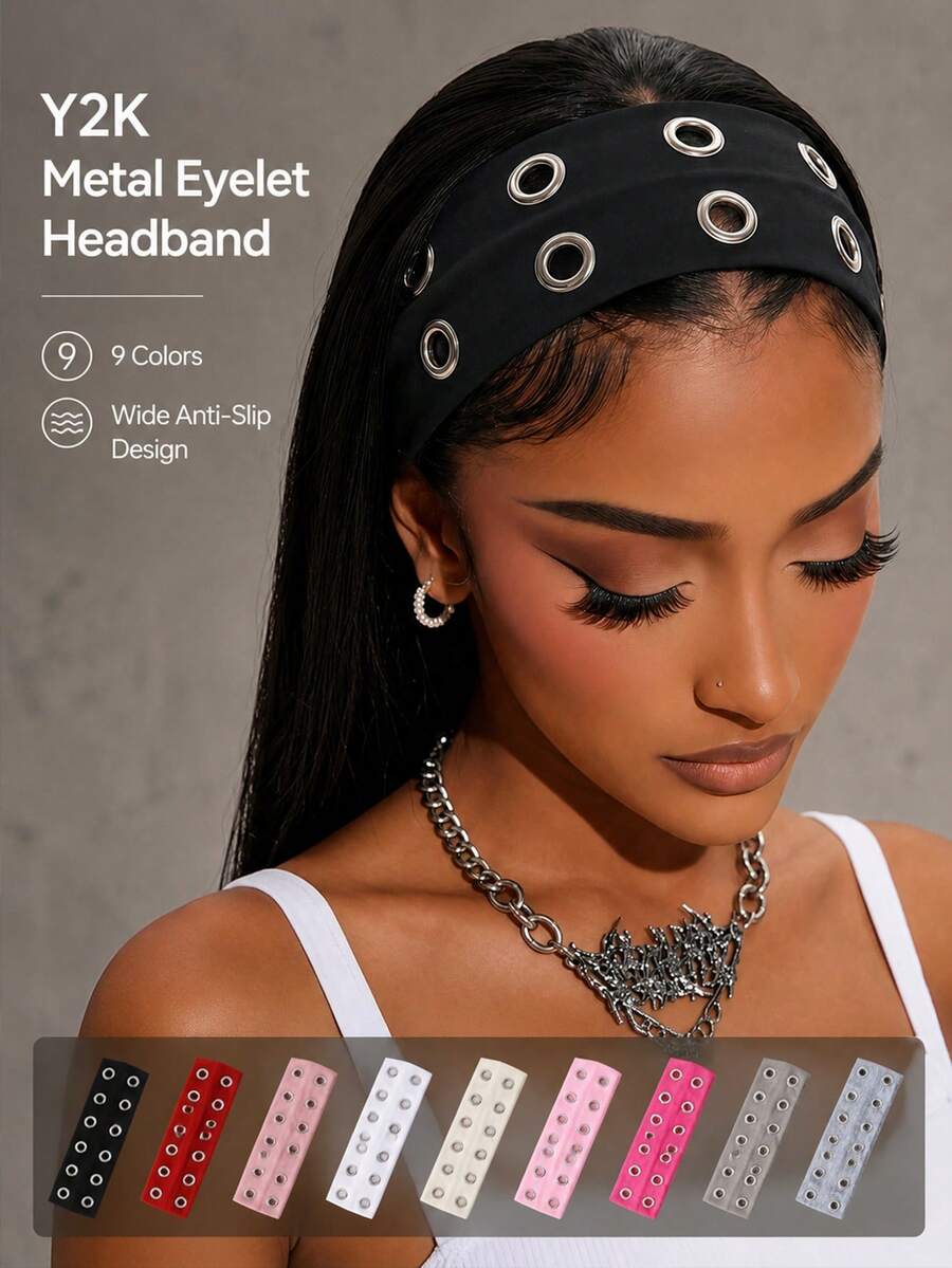 Fashion Punk Gothic Style Soft Anti-Slip Elastic Hollow Out Beach Headband, Yoga Sports Daily Casual Hair Hoop