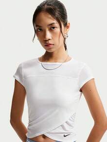 Nike 女款 AS W NK 交叉領短袖針織無領 T-Shirt TIV5006-100 - 白色 - 查看 1