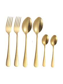 6/12/18pc Stainless Steel Gold 1010 Pasta Fork, Dessert Spoon, Coffee Stirrer, Salad Spoon/Fork, Soup/Rice Spoon Cutlery Set For Hotel, Restaurant, Home Gathering - Gold - View 9