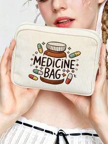 New 2D Flat "Medicine" Pattern Printed Portable Medicine Storage Bag/Pill Box/First Aid Kit/Cosmetic Bag, Suitable For Daily Use, Outdoor Activities And Travel; Convenient Medicine Storage Solution, Can Organize Medicines, Cosmetics, Phones And Other Small Items; Essential Travel Item, Suitable As Christmas Gift, Personalized Gift Bag, Small Exchange Gift Or Home Decor. - Multicolor - View 3