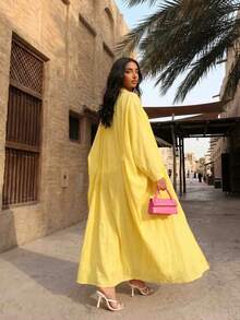1pc Women's Lightweight Breathable Yellow Batwing Sleeve Robe, Simple Elegant Design, Suitable For Daily Wear, Holiday Occasions And Versatile Gatherings - Yellow - View 3