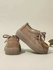 Children's Vintage Lace-Up Suede Upper Moccasin Casual Shoes, Non-Slip Walking Shoes, Suitable For Girls' Daily Outdoor Wear And School Activities, Cute Matching Shoes - Khaki - View 8