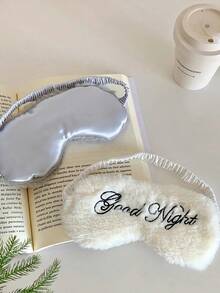 1/3pcs Good Night Plush Eye Mask With Embroidered Letters, Sleep Eye Mask For Home, Travel, Airplane, Light Blocking - A - View 2
