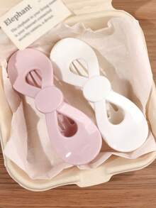 2pcs/Set Spring/Summer PC Material Sweet Pink & White Girl Glossy Bow Alligator Hair Clips, Simple Elegant Versatile Half-Up Bun Low Ponytail Flyaway Fixing Non-Slip Toothed Hair Clips - Multicolor - View 1