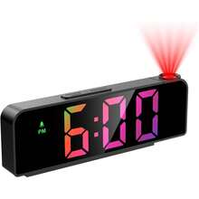 Reloj Despertador LED con Proyección al Techo 7.9", Pantalla Grande, 4 Brillos, Snooze y Temperatura para Dormitorio - De color negro - Ver 1