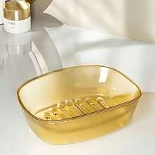 1pc Multi-Color Transparent Soap Dish With Gold Trim, Built-In Drainage Slot, Minimalist Luxury Style, Suitable For Bathroom, Shower And Countertop, For Soap Storage - A - View 7