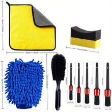 9/7pcs Car Cleaning Tool Set, Includes Multi-Function Detailing Brush, Dual-Purpose Polishing & Cleaning Sponge, Car Wash Cloth, Car Wash Glove, Wheel Brush, Essential For Interior & Exterior Care, Car Wash Must-Have - A - View 2