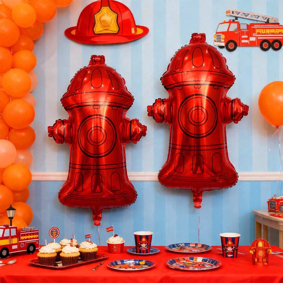 Red Fire Hydrant Shaped Aluminum Foil Balloon, Fire Theme Party Decoration Balloon - Multicolor - View 1