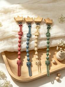Cadena para chupete, cuerda anti-caída para juguete, nombre personalizado, diseño de estilo corona con cuentas, material de silicona, duradero, regalo para bebé - Multicolor - Ver 2