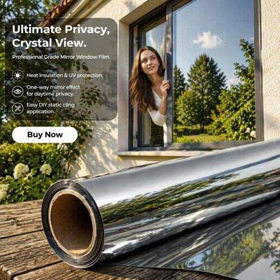 One Way Mirror Tint Window Film Window Privacy Film One Way Mirror Film Daytime Privacy Static Non-Adhesive Decorative Heat Control Anti UV Window Tint For Home And Office