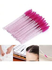 1-50pcs Eyelash Brushes, Suitable For Eyelash Extension, Eyebrow And Makeup, Crystal Color, 7 Colors Available (Colorful) - Multicolor - View 5