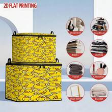 1 pieza Caja de almacenamiento plegable con cremallera grande, caja de almacenamiento con estampado completo de pato amarillo de dibujos animados 2D, estampado de elementos de estilo premium, solución perfecta para organización de viajes, ropa de cama y armario, decoración de dormitorio, vuelta al colegio - Ver 6