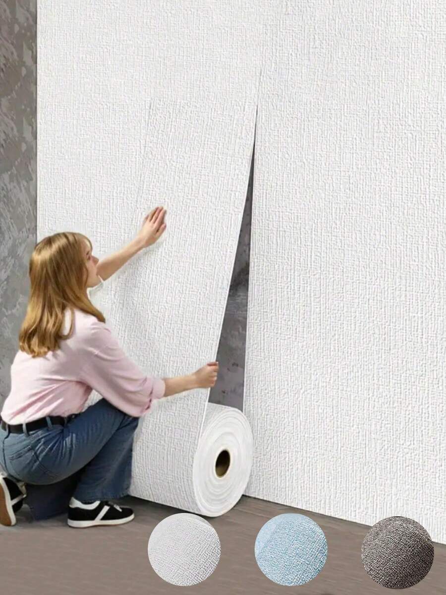 1 Roll Self-Adhesive Linen Wallpaper, Solid Color 3D Textured Wall Sticker, Removable Wall Covering, Contact Paper, Peel And Stick, Easy To Install, Perfect For Home Renovation, Home Decor, Room Decoration, Room Arrangement, Wall Decoration And Wall Arrangement
