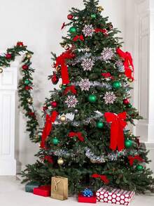 12pcs Christmas Snowflake Decorations, Pink Plastic Snowflakes, Holiday Window Decor, Snowflake Ornaments With Hemp Rope, Large Plastic Sequin Snowflakes, Suitable For Indoor And Outdoor Winter Christmas Tree, Window And Room Decoration, Handmade Snowflake, Sequin Snowflake Decorations, Shiny Christmas Tree Snowflake Decor, Suitable For Wedding, Thanksgiving, New Year Party - Pink - View 5