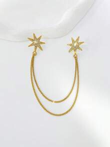1pc Seven-Pointed Star Shape Diamond-Encrusted Brooch, Creative Tassel Brooch Set For Casual Daily Wear - Gold - View 4