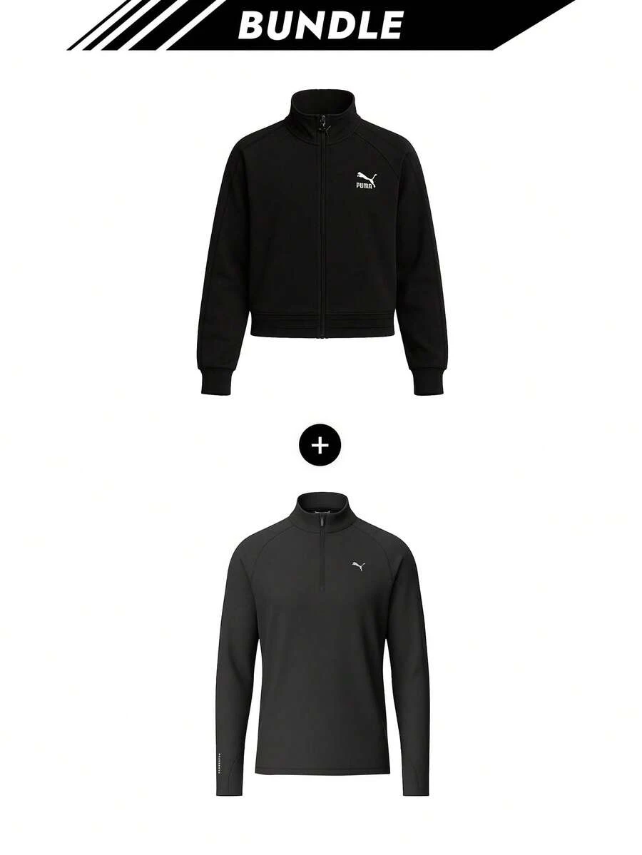 [Bundle] PUMA PATCH T7 Track Jacket DK + Slipstream Premium Cloudspun Dam 1/4 Zip Jacka Svart - Svart - Visa 1