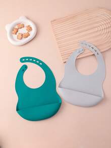 2PCS Baby Silicone Bib Set Soft Baby Feeding Bib Reusable Adjustable Food Catcher For Infant Daily Meal Use Baby Tableware Accessories - Multicolor - View 18