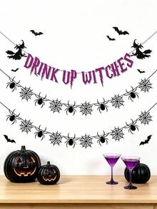 لافتة ساحرة هالوين "Cheers" + مجموعة شبكة العنكبوت وزينة العنكبوت، مناسبة لديكور هالوين، حفلة عيد ميلاد بموضوع منزل مسكون، المنزل والمكتب والفصل الدراسي وديكور رف المدفأة - مجموعة لافتات الهالوين - مشاهدة 1