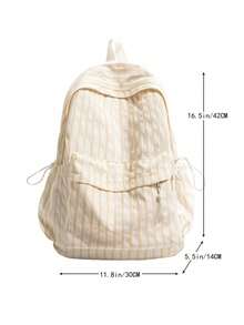 Dedoo Striped Student Backpack, Lightweight Washed Fabric, Front Pocket With Drawstring Side Pockets, Large Capacity Storage, Fresh Korean Style, Suitable For Teenage Girls Daily Use - Multicolor - View 8