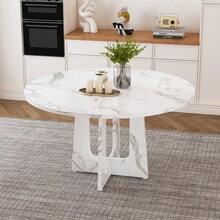 Modular Round Dining Table, 120 Cm Diameter And 76 Cm Height, Made Of MDF With Walnut Veneer, Comfortable Seating For 4 – Suitable For Dining Room, Kitchen, And Living Room - 白色 - 查看 2