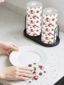 1 Roll Christmas Pattern Paper, Christmas Kitchen Disposable Paper Towels, Christmas Kitchen Paper, Dish Cloth, Merry Christmas Roll Napkins, Santa Claus Gift Box Pattern, Christmas Table Centerpiece Decorative Napkins, Christmas Paper - Multicolor - View 7