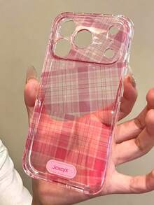 Fashion Asymmetrical Plaid Soft Phone Case, Compatible With IPhone 17ProMax 17Pro 17 16ProMax 16Pro 16 15 14 13 Pro Max, Camera Protection Back Cover - Hot Pink - View 2