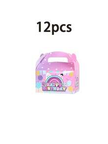 6/12/24Pcs Pink Rainbow Happy Birthday Paper Gift Boxes With Handles, Colorful Gable Party Favor Boxes With Balloon Confetti Design, Cute Gift Packaging For Birthday Party, BabyShower, Graduation, Celebration - View 9