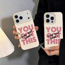 1pc TPU Material Minimalist Cream Base Pink Inspirational Bold Slogan Pattern Phone Case Compatible With IPhone 17 Pro Max/17/16 Pro Max/15/13/12/11/ S20 FE/A15/S24/A55/ Note 11/Note 12/Note 13 Pro Full Coverage Anti-Drop Soft Shell Phone Protective Cover - White - View 5