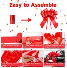 23-Inch Large Red Car Gift Bow (With 2 Suction Cups), Giant Decorative Bow, Suitable For Surprise Parties, Weddings, Christmas And Birthday Party Decorations - 1PC - View 3