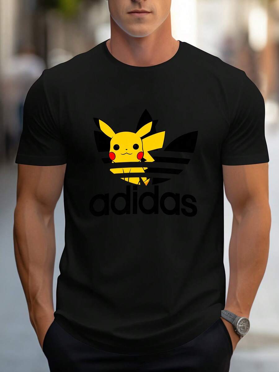 Men's Pure Cotton Short Sleeve T-Shirt Casual Summer Graphic Print Relaxed Fit Breathable Comfortable Daily Wear Basic Tee - 黑色 - 查看 1