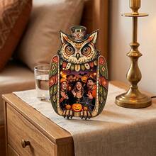 1/5Pcs Double Layer Solid Wood Owl Photo Frame, Gothic Pumpkin Lantern Print Freestanding Tabletop Holder, Spooky Autumn Desktop Ornament, Halloween Home Bedroom Decor, Indoor Party Creative Holiday Display Gift - Vintage Photo Frame - View 8