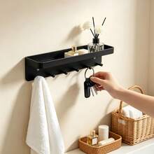 1pc Wall-Mounted 6-Hook Key Rack, Dual-Direction Design, Easy Installation For Keys And Mail. Suitable For Entryway, Hallway, Office And Other Locations, Black Surface Design. - Multicolor - View 4