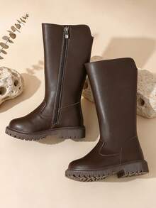 1 Pair Brown Tall Riding Boots, Comfortable PU Upper, Solid Color ...
