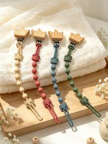 Cadena para chupete, cuerda anti-caída para juguete, nombre personalizado, diseño de estilo corona con cuentas, material de silicona, duradero, regalo para bebé - Multicolor - Ver 3