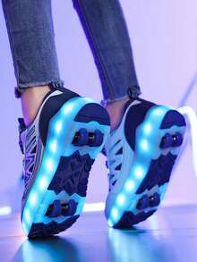 Unisex LED Rechargeable Light-Up Roller Shoes, Children's Multi-Functional Transformable Roller Skates With Detachable Wheels, Suitable For All Seasons, Outdoor And Sports Skating - Blue - View 10