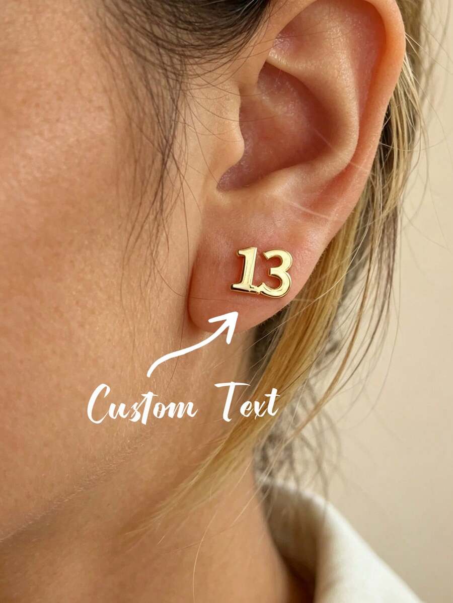 Customized Numeric Earrings, Year Earrings, Unisex Stainless Steel Jewelry, Date Stud Earrings, Ball Stud Earrings, Personalized Gift, Earrings - Silver - View 1