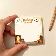 2/4pcs "Halloween Has Arrived" Square Blank Sticky Note Pads, Retro Cemetery Gate Pumpkin Lantern Bat Tombstone Spooky Autumn Border Design Neutral Beige, Aesthetic Fall Desk Stationery Accessories For Office School Planner Scrapbook, Halloween Gift Room Decor Home Decor Halloween Decor - one-size - View 2
