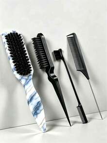 1-4pcs Unisex Smooth Hair Comb/Beard Brush Set, Blue & White Porcelain Pattern Pointed Tail Comb, Fragrance-Free Professional Styling Comb, Dual Function For Hair Cutting & Cleaning, Smooth & Easy To Comb, Suitable For All Hair Types, Edge Control Comb, Professional Smooth Back Comb, Perfect For Creating Neat Ponytails & Braids, Pointed Tail Styling Tool, Can Be Used To Fix Flyaway Hair & Apply Beard Wax, Suitable For Bathroom Use, Scalp Massage, Back To School, Travel & Vacation, Daily Use, Also An Excellent Gift For Friends & Family - Multicolor - View 2