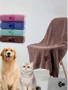 1pc Super Soft Absorbent Pet Towel - Grey, Blue, Pink, Suitable For Cats And Dogs, Providing A Gentle And Stylish Cleaning Solution For Your Furry Pets - Multicolor - View 2