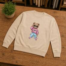 Moletom Gola Careca Ursa Estilosa Sueter  Agasalho Blusa De Frio Casaco Adulto Minina Bruta - Bege - Visão 1