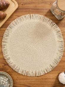 1/4/6/12pcs Bohemian Style Paper Round Placemats, Natural Tassel, Non-Slip, Suitable For Holiday Party, Birthday Party, Wedding Dinner Home Kitchen Table Decor - Coffee Brown - View 9