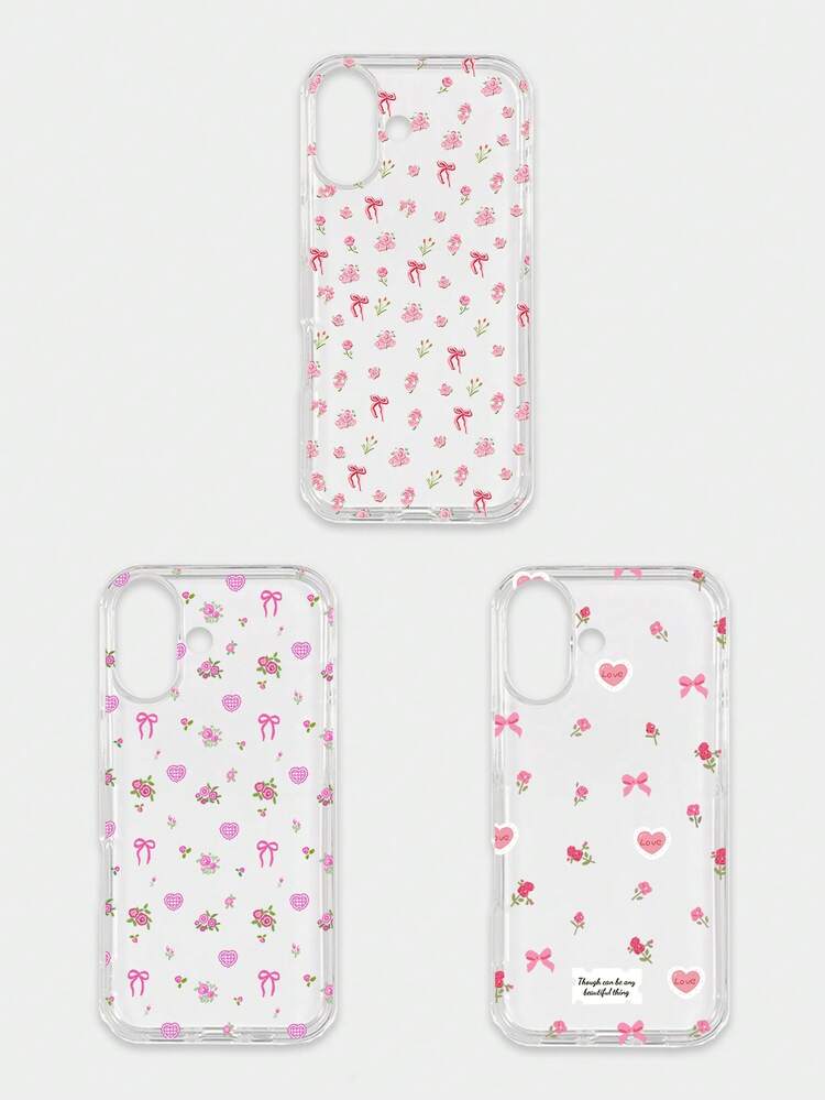 3pcs Pink Floral & Bow Pattern Phone Cases, Sweet Romantic Cute Style Print Phone Cases Compatible With IPhone & Galaxy, Cover Compatible With Iphone & Galaxy Protective Shell, Cover For S26/S26 PLUS/S26 Ultra Pink/White/Rose Red Phone Cases, Floral & Bow Element Pattern Especially Suitable For Young Women And Students - Multicolor - View 53