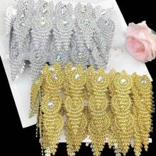 2 Yards 7cm Wide Exquisite Gold Silver Rhinestone Chain Lace For Bridal Hairpiece Costume DIY Material Jewelry Decoration - Gold - View 5