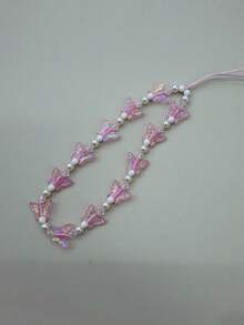 1pc Fashionable Exquisite Pearl Butterfly Beaded Candy Color Phone Lanyard Anti-Loss Pendant Phone Chain Versatile - Multicolor - View 6