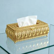Vintage Gold Hollow Filigree Metal Tissue Box Cover, Rectangular Hollow Lace Napkin Holder With Ball Feet, Luxury Decorative Tissue Box For Bedroom, Coffee Table, Bathroom, Home Desktop Decoration - Gold - View 11