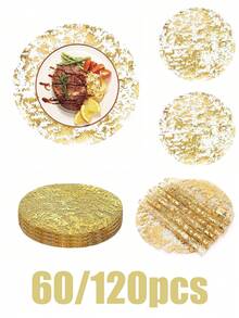 120pcs Elegant Gold Disposable Placemats - 33*33cm, Round Polyester Table Mats With Shiny Mesh Design, Suitable For Weddings, Birthdays, Holidays - Ideal Choice For Dining And Home Decor, Table Mats - Gold - View 1