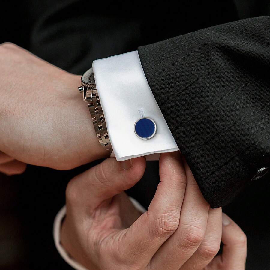 1 Pair Blue Fiber Round Copper Alloy Cufflinks For Men Casual Style - Blue - View 1
