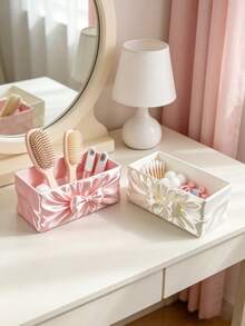 Bowknot Decor Storage Box Drawer Organizer Basket Cute Desktop Storage Bucket Suitable For Baby Clothes, Socks, Hair Accessories, Nursery Storage Organizer Box - Multicolor - View 8