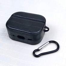 Compatible For AirPods 4 Pro 3 1/2/3 Black Crocodile Pattern Oval Leather Strap With Hook - Black - View 5